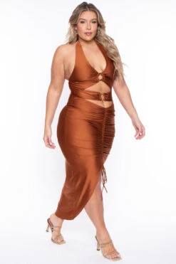 Plus Size Charlize Halter Dress - Rust -Kitchensuppliesdeal curvy sense dresses plus size charlize halter dress rust 29706361602145