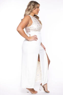 Plus Size Chiara M- Slit Maxi Dress - Ivory 5 Plus Size Chiara M- Slit Maxi Dress - Ivory -Kitchensuppliesdeal curvy sense dresses plus size chiara m slit maxi dress ivory 29448259993697