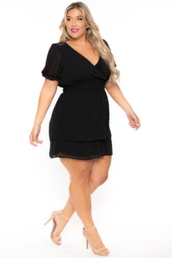 Plus Size Chiffon Swiss Dot Dress - Black 4 Plus Size Chiffon Swiss Dot Dress - Black -Kitchensuppliesdeal curvy sense dresses plus size chiffon swiss dot dress black 30043197472865