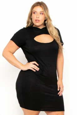 Plus Size Cutout Hoodie Dress - Black 5 Plus Size Cutout Hoodie Dress - Black -Kitchensuppliesdeal curvy sense dresses plus size cutout hoodie dress black 29707272224865