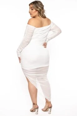 Plus Size Danica Asymmetric Mesh Dress - Ivory -Kitchensuppliesdeal curvy sense dresses plus size danica asymmetric mesh dress ivory 31496813903969