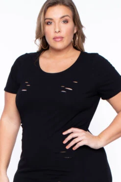 Plus Size Destroyed Tee Dress - Black -Kitchensuppliesdeal curvy sense dresses plus size destroyed tee dress black 29707559370849