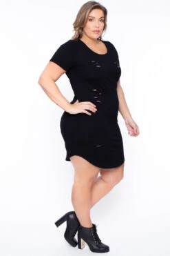 Plus Size Destroyed Tee Dress - Black -Kitchensuppliesdeal curvy sense dresses plus size destroyed tee dress black 29707560157281