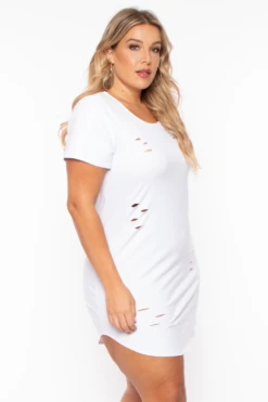Plus Size Destroyed Tee Dress - White -Kitchensuppliesdeal curvy sense dresses plus size destroyed tee dress white 29703834140769