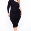 Plus Size Ebony One Shoulder Dress - Black -Kitchensuppliesdeal curvy sense dresses plus size ebony one shoulder dress black 29708355862625