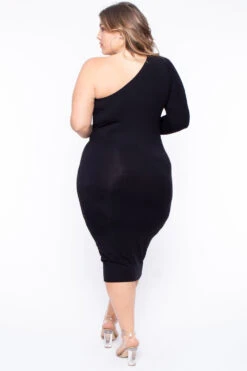 Plus Size Ebony One Shoulder Dress - Black -Kitchensuppliesdeal curvy sense dresses plus size ebony one shoulder dress black 29708356288609