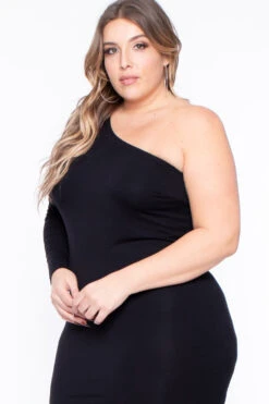 Plus Size Ebony One Shoulder Dress - Black -Kitchensuppliesdeal curvy sense dresses plus size ebony one shoulder dress black 29708356354145