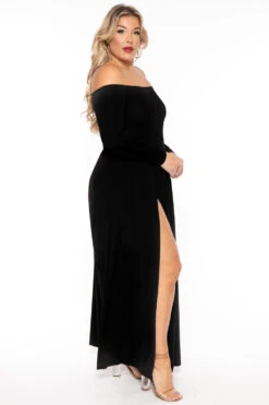 Plus Size Eliana M- Slit Dress- Black -Kitchensuppliesdeal curvy sense dresses plus size eliana m slit dress black 30453493956705