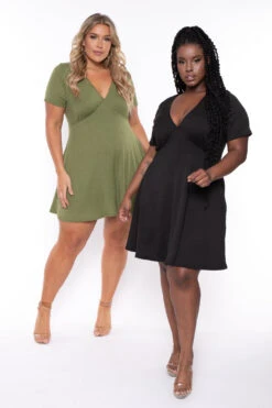 Plus Size Ellie Flare Dress - Olive -Kitchensuppliesdeal curvy sense dresses plus size ellie flare dress olive 29439526273121