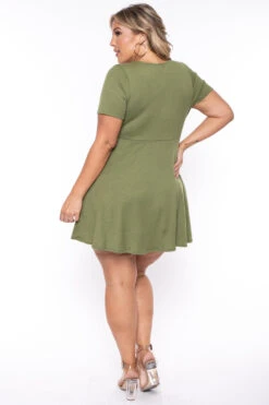 Plus Size Ellie Flare Dress - Olive -Kitchensuppliesdeal curvy sense dresses plus size ellie flare dress olive 29448700493921