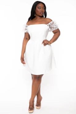 Plus Size Elvina Flora Puff Sleeve Dress - White -Kitchensuppliesdeal curvy sense dresses plus size elvina flora puff sleeve dress white 32335860531297