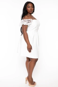 Plus Size Elvina Flora Puff Sleeve Dress - White -Kitchensuppliesdeal curvy sense dresses plus size elvina flora puff sleeve dress white 32335860891745