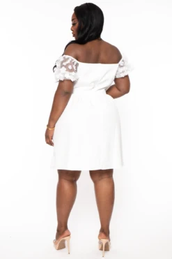 Plus Size Elvina Flora Puff Sleeve Dress - White -Kitchensuppliesdeal curvy sense dresses plus size elvina flora puff sleeve dress white 32335860924513
