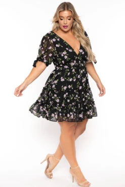 Plus Size Emma Floral Back Tie Dress- Black 4 Plus Size Emma Floral Back Tie Dress- Black -Kitchensuppliesdeal curvy sense dresses plus size emma floral back tie dress black 30025694969953