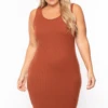 Plus Size Essential Ribbed Midi Dress - Cognac 1 Plus Size Essential Ribbed Midi Dress - Cognac -Kitchensuppliesdeal curvy sense dresses plus size essential ribbed midi dress cognac 29706272637025
