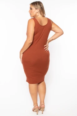 Plus Size Essential Ribbed Midi Dress - Cognac 6 Plus Size Essential Ribbed Midi Dress - Cognac -Kitchensuppliesdeal curvy sense dresses plus size essential ribbed midi dress cognac 29706273161313
