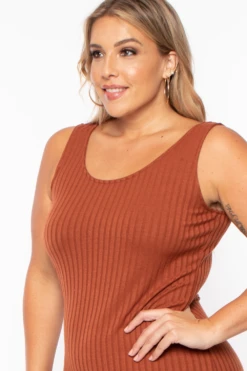 Plus Size Essential Ribbed Midi Dress - Cognac 5 Plus Size Essential Ribbed Midi Dress - Cognac -Kitchensuppliesdeal curvy sense dresses plus size essential ribbed midi dress cognac 29706273259617