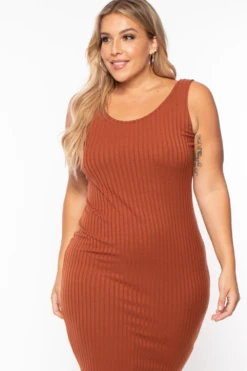 Plus Size Essential Ribbed Midi Dress - Cognac 7 Plus Size Essential Ribbed Midi Dress - Cognac -Kitchensuppliesdeal curvy sense dresses plus size essential ribbed midi dress cognac 29706273488993