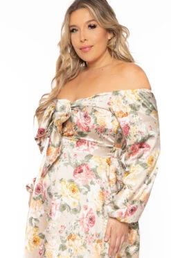 Plus Size Evianna Floral Satin Dress - Gold -Kitchensuppliesdeal curvy sense dresses plus size evianna floral satin dress gold 31096399691873