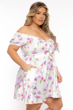 Plus Size Evianna Printed Satin Dress - White -Kitchensuppliesdeal curvy sense dresses plus size evianna printed satin dress white 31918281850977