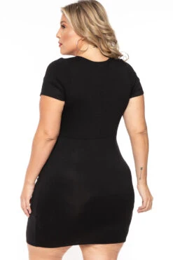 Plus Size Evie Front Drape Dress - Black -Kitchensuppliesdeal curvy sense dresses plus size evie front drape dress black 30323911065697