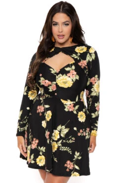 Plus Size Floral Amry Flare Cutout Dress - Black 4 Plus Size Floral Amry Flare Cutout Dress - Black -Kitchensuppliesdeal curvy sense dresses plus size floral amry flare cutout dress black 31542645260385