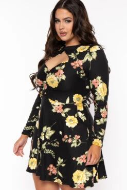 Plus Size Floral Amry Flare Cutout Dress - Black 5 Plus Size Floral Amry Flare Cutout Dress - Black -Kitchensuppliesdeal curvy sense dresses plus size floral amry flare cutout dress black 31542647554145