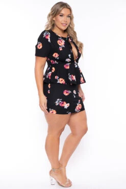 Plus Size Floral Peplum Dress - Black 5 Plus Size Floral Peplum Dress - Black -Kitchensuppliesdeal curvy sense dresses plus size floral peplum dress black 29439507431521