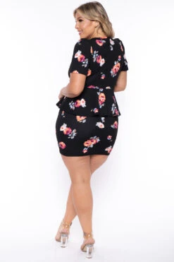 Plus Size Floral Peplum Dress - Black 6 Plus Size Floral Peplum Dress - Black -Kitchensuppliesdeal curvy sense dresses plus size floral peplum dress black 29439507660897
