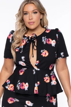 Plus Size Floral Peplum Dress - Black 4 Plus Size Floral Peplum Dress - Black -Kitchensuppliesdeal curvy sense dresses plus size floral peplum dress black 29439508054113