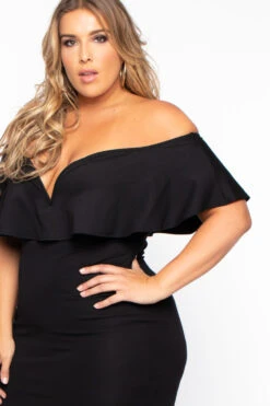 Plus Size Frill Bodycon Dress - Black -Kitchensuppliesdeal curvy sense dresses plus size frill bodycon dress black 29591032103009