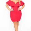 Plus Size Frill Bodycon Dress - Red 1 Plus Size Frill Bodycon Dress - Red -Kitchensuppliesdeal curvy sense dresses plus size frill bodycon dress red 29704620965985