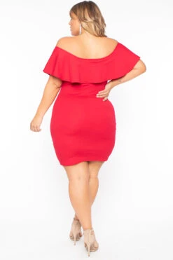 Plus Size Frill Bodycon Dress - Red -Kitchensuppliesdeal curvy sense dresses plus size frill bodycon dress red 29706625712225