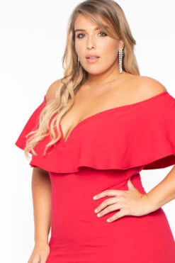 Plus Size Frill Bodycon Dress - Red -Kitchensuppliesdeal curvy sense dresses plus size frill bodycon dress red 29706625744993
