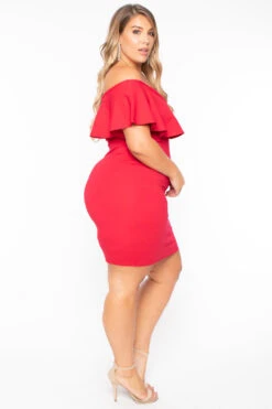 Plus Size Frill Bodycon Dress - Red -Kitchensuppliesdeal curvy sense dresses plus size frill bodycon dress red 29706625777761