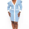 Plus Size Georgina Puff Sleeve Dress - Light Blue -Kitchensuppliesdeal curvy sense dresses plus size georgina puff sleeve dress light blue 31918736277601