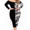 Plus Size Graffiti Half & Half Dress - Black 1 Plus Size Graffiti Half & Half Dress - Black -Kitchensuppliesdeal curvy sense dresses plus size graffiti half half dress black 31343050031201