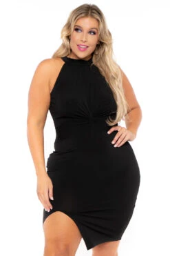Plus Size Halter Knotted Dress - Black -Kitchensuppliesdeal curvy sense dresses plus size halter knotted dress black 30232753307745