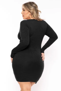 Plus Size Inessa Twist Front Ribbed Dress- Black 5 Plus Size Inessa Twist Front Ribbed Dress- Black -Kitchensuppliesdeal curvy sense dresses plus size inessa twist front ribbed dress black 31186169921633
