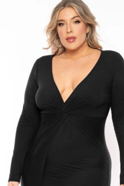 Plus Size Inessa Twist Front Ribbed Dress- Black 6 Plus Size Inessa Twist Front Ribbed Dress- Black -Kitchensuppliesdeal curvy sense dresses plus size inessa twist front ribbed dress black 31186170314849