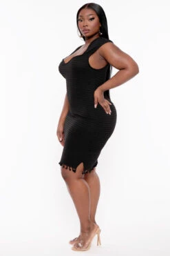 Plus Size Jada Ribbed Bodycon Dress - Black -Kitchensuppliesdeal curvy sense dresses plus size jada ribbed bodycon dress black 31923590103137