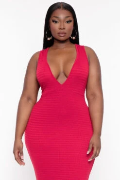 Plus Size Jane Ribbed Midi Dress - Red 4 Plus Size Jane Ribbed Midi Dress - Red -Kitchensuppliesdeal curvy sense dresses plus size jane ribbed midi dress red 31903631900769
