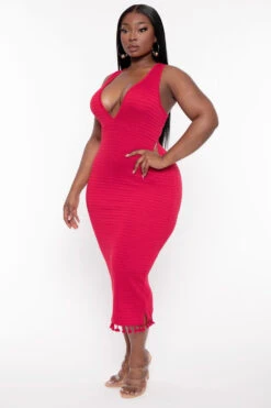 Plus Size Jane Ribbed Midi Dress - Red 5 Plus Size Jane Ribbed Midi Dress - Red -Kitchensuppliesdeal curvy sense dresses plus size jane ribbed midi dress red 31903632195681