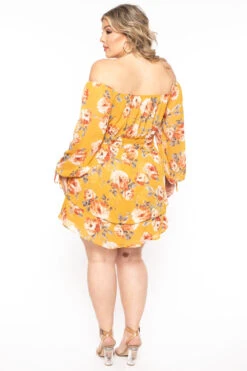 Plus Size Jolene Chiffon Floral Dress - Mustard 4 Plus Size Jolene Chiffon Floral Dress - Mustard -Kitchensuppliesdeal curvy sense dresses plus size jolene chiffon floral dress mustard 31383807557729