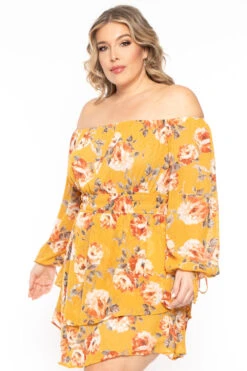 Plus Size Jolene Chiffon Floral Dress - Mustard 5 Plus Size Jolene Chiffon Floral Dress - Mustard -Kitchensuppliesdeal curvy sense dresses plus size jolene chiffon floral dress mustard 31383808049249