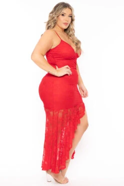 Plus Size Karisma Ruffle Lace Dress - Red -Kitchensuppliesdeal curvy sense dresses plus size karisma ruffle lace dress red 31534941470817