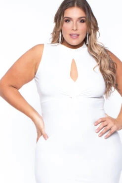 Plus Size Keyhole Tie Knot Dress- Ivory -Kitchensuppliesdeal curvy sense dresses plus size keyhole tie knot dress ivory 29443313991777