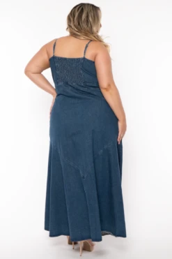 Plus Size Lana Denim Maxi Dress - Blue -Kitchensuppliesdeal curvy sense dresses plus size lana denim maxi dress blue 32074713825377
