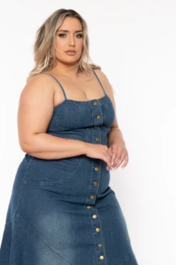 Plus Size Lana Denim Maxi Dress - Blue -Kitchensuppliesdeal curvy sense dresses plus size lana denim maxi dress blue 32074713858145