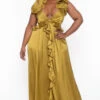 Plus Size Leonora Ruffle Satin Dress - Mustard 1 Plus Size Leonora Ruffle Satin Dress - Mustard -Kitchensuppliesdeal curvy sense dresses plus size leonora ruffle satin dress mustard 32066351759457